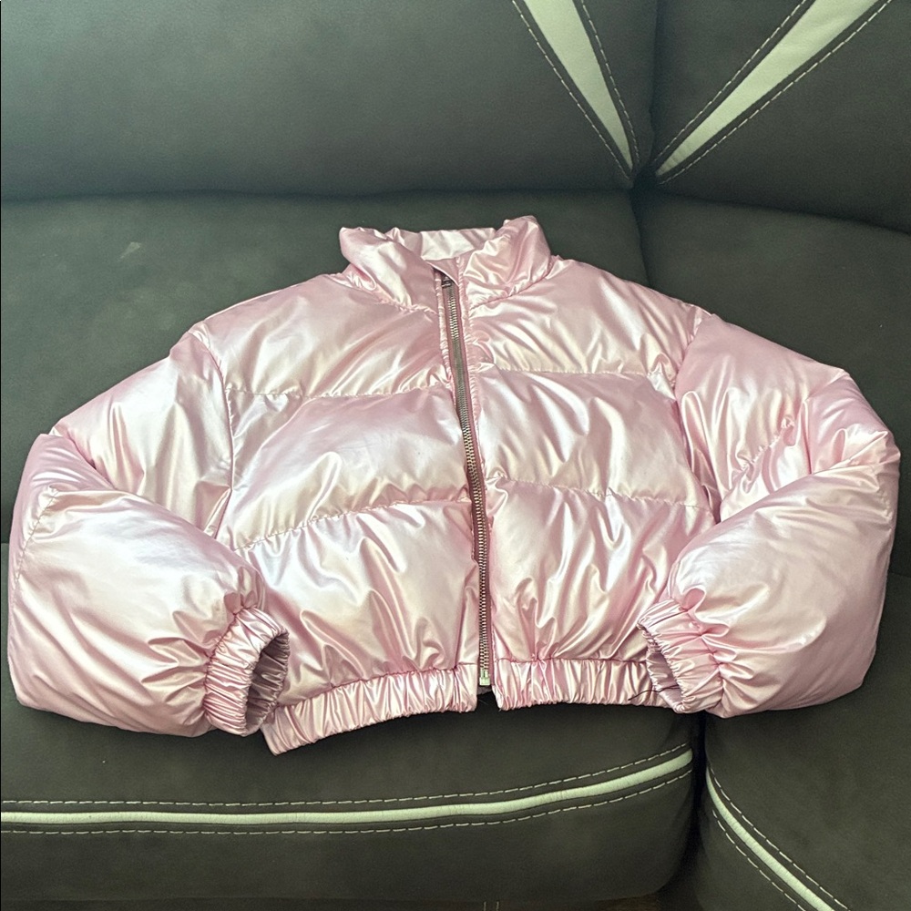 Pink Kids Crop Puffer Jacket